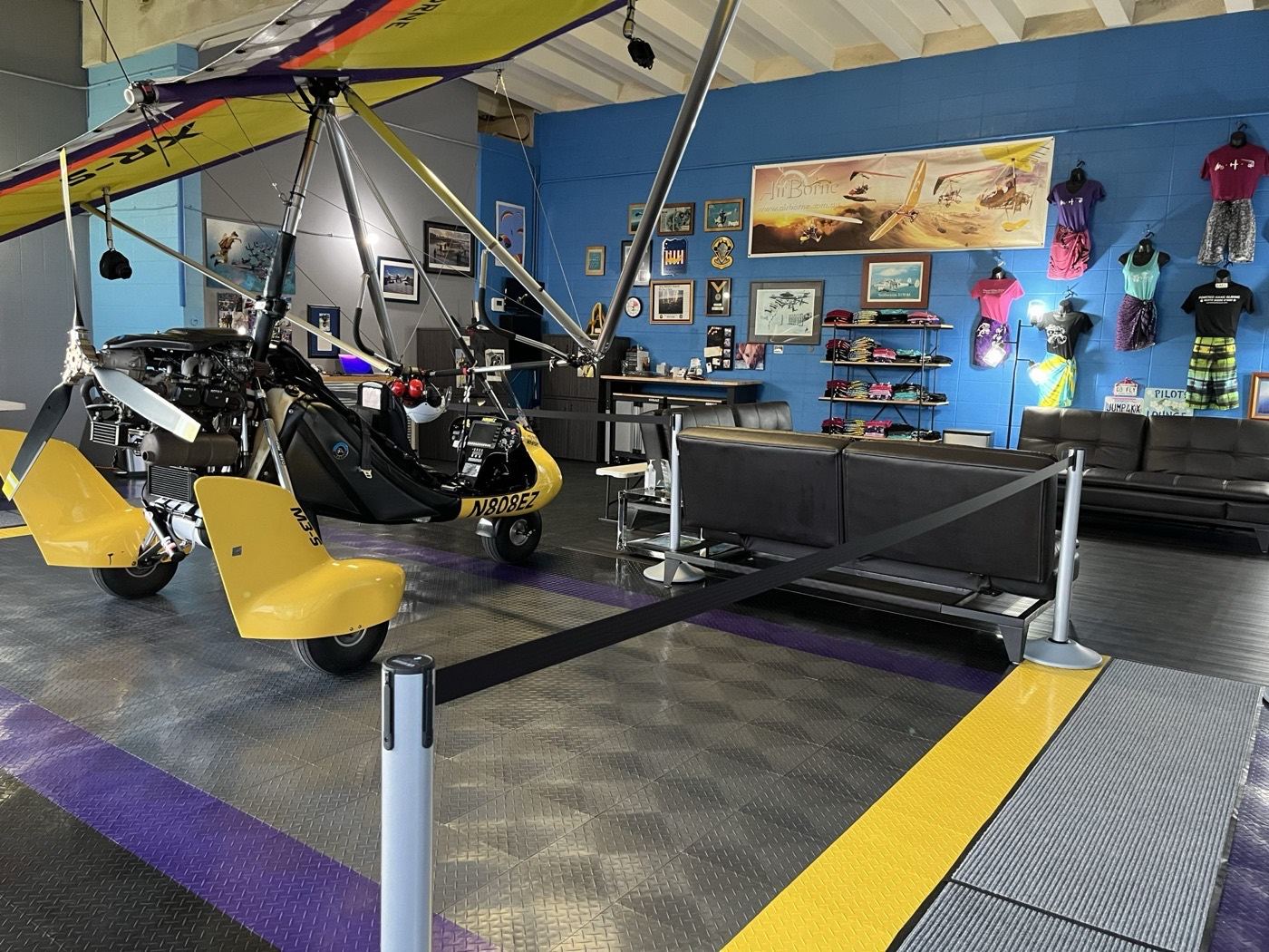 Inside the hangar: trikes parked in the showroom